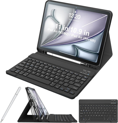 for iPad Case with Detachable Bluetooth Keyboard (USB-C Rechargeable) & Stylus Pen for iPad Air 11" (M2/M3 2024/2025)