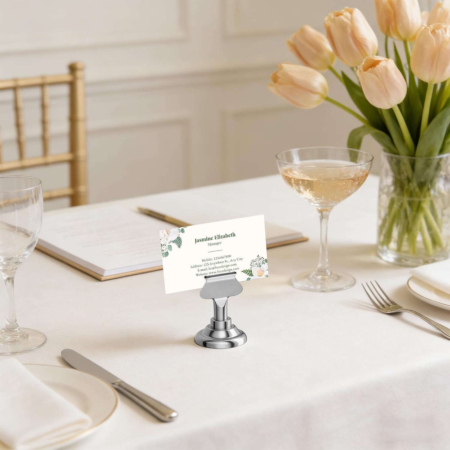 16PK Table Number Holders Place Card Holders 1.7 Inch Table Card Holders Steel Card Holders for Photos, Food Signs