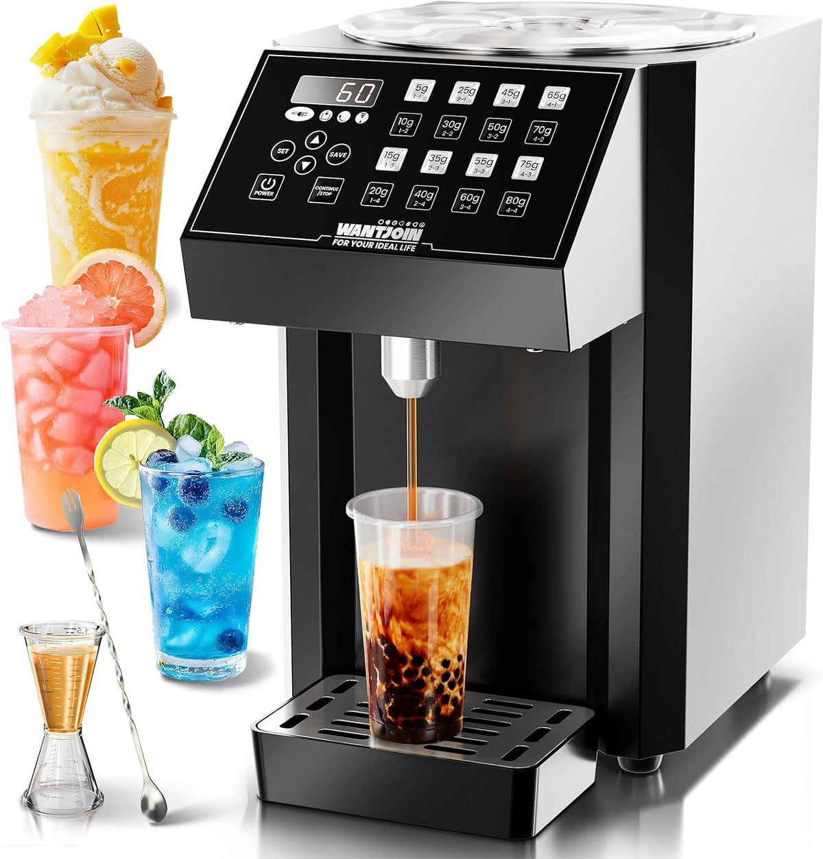 Fructose Dispenser - Automatic Fructose Machine with 16 Programmable Presets, Drip Tray, Measuring Cup & Mixing Stick