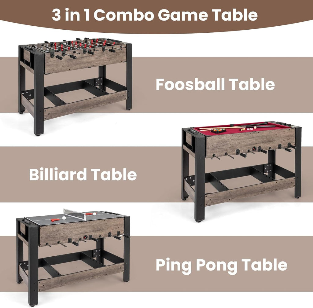 3 in 1 Multi Game Table, Swivel Combo Game Table with Foosball, Billiards & Table Tennis, Rod Storage Rack