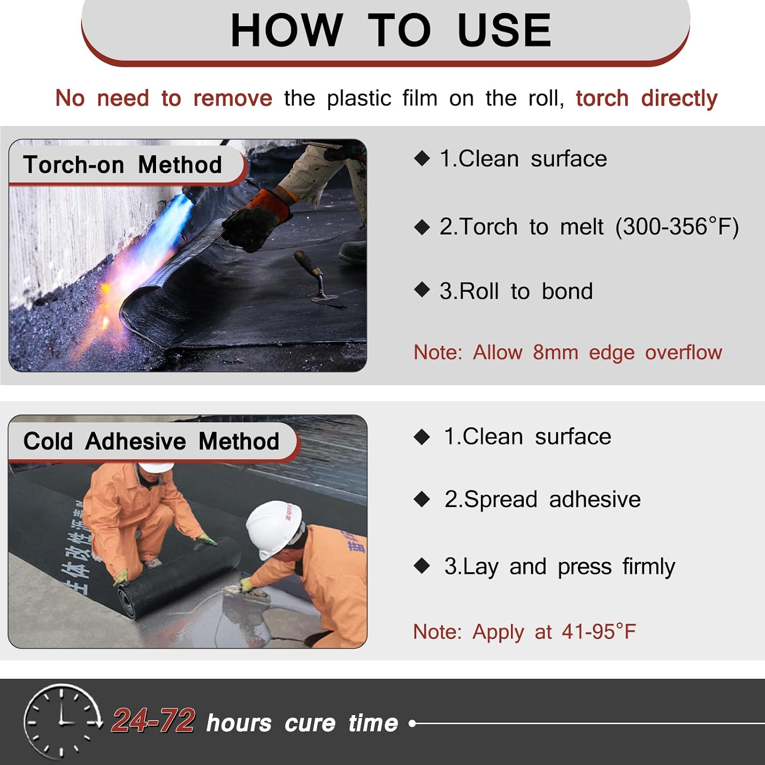 SBS Modified Bitumen Waterproofing Membrane Roll, 13 Inch x 8.2 Feet Thick Flexible Torch-on Asphalt Roofing