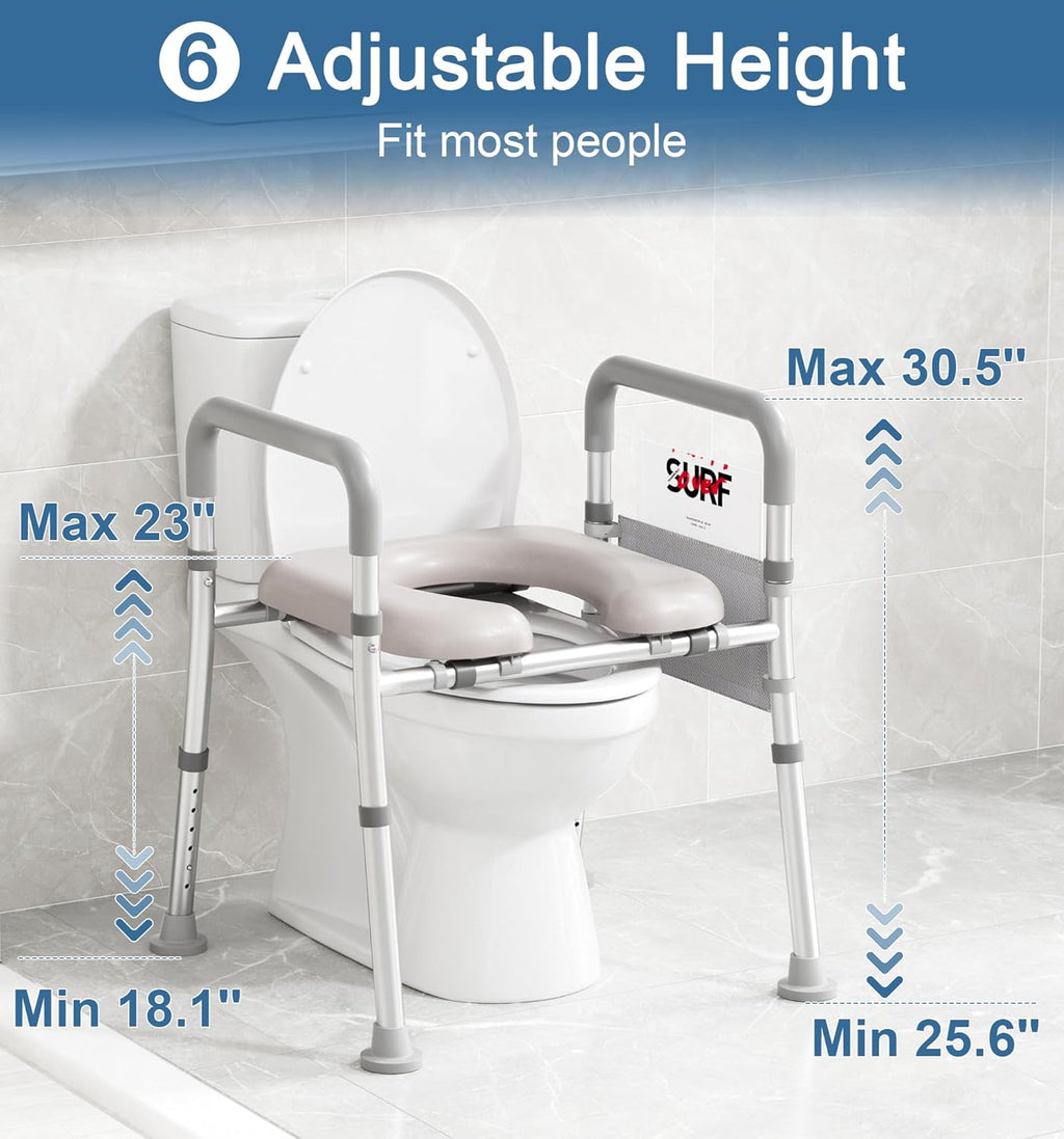 Toilet Seat Riser for Seniors, Raised Toilet Seat with Handles, Adjustable Height & Width, 400lb Handicap Elevated