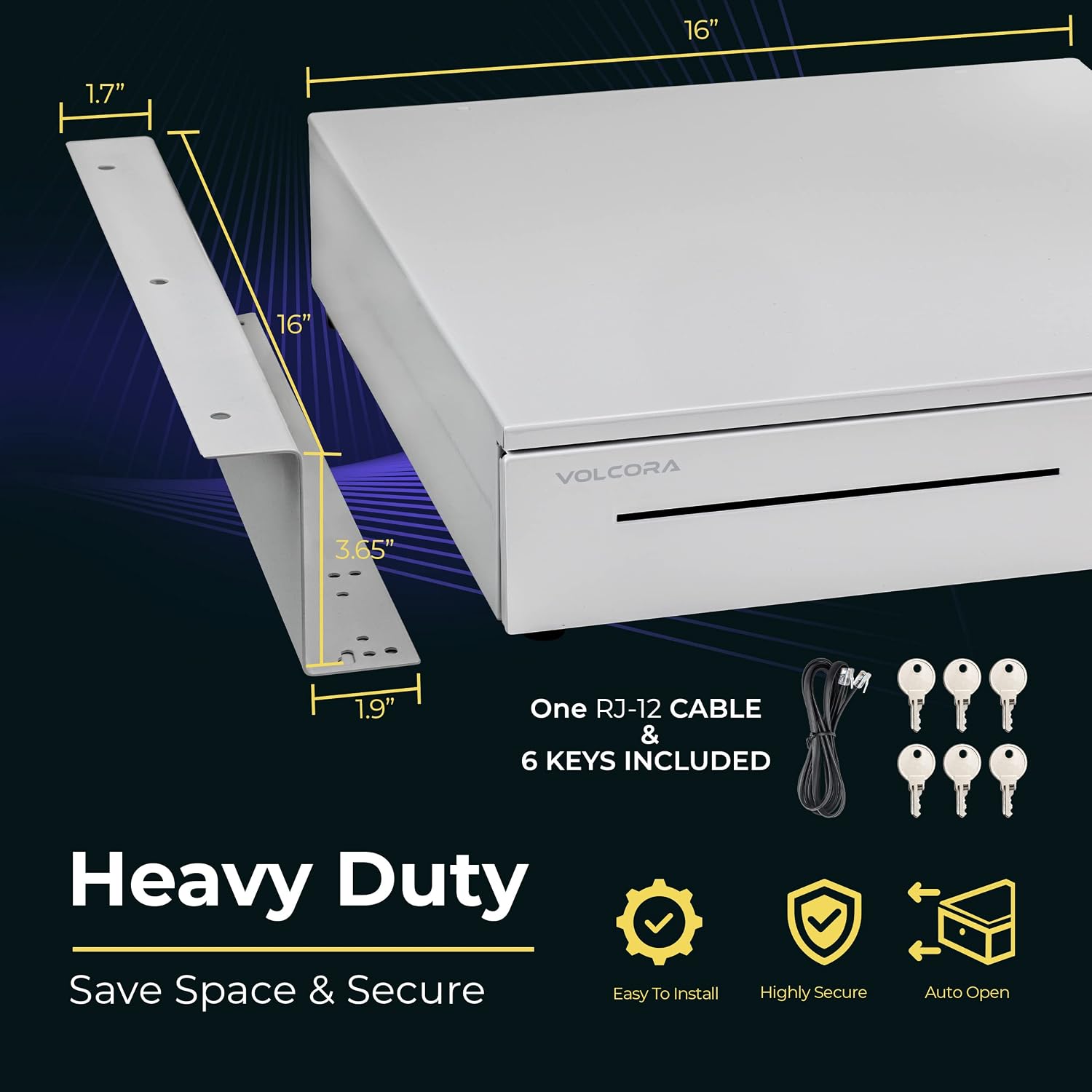 Cash Register Drawer with Under Counter Mounting Bracket - 16" White Drawer for POS, 5 Bill 6 Coin Cash Tray