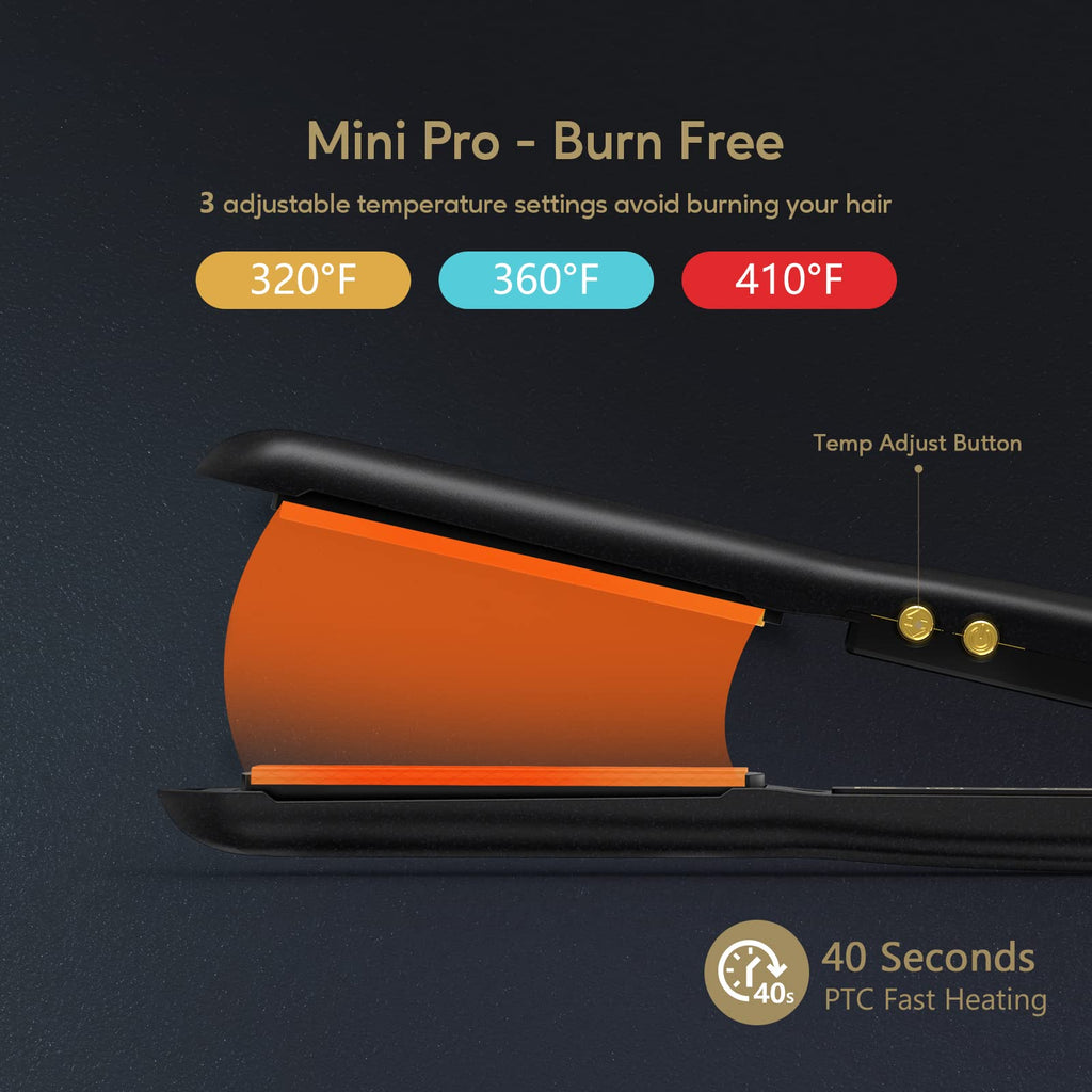 Mini Flat Iron for Short Hair, 1/2 Inch, Black