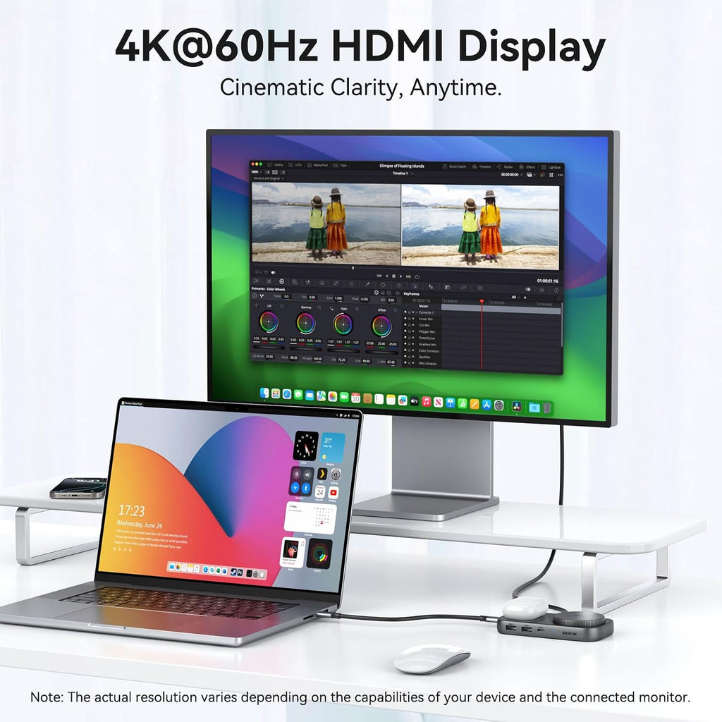 USB C Hub 15W Wireless Charger, Qi2 Certified Magsafe Charging Stand with 4K@60Hz HDMI, 100W PD, 10Gbps USB C/A, and