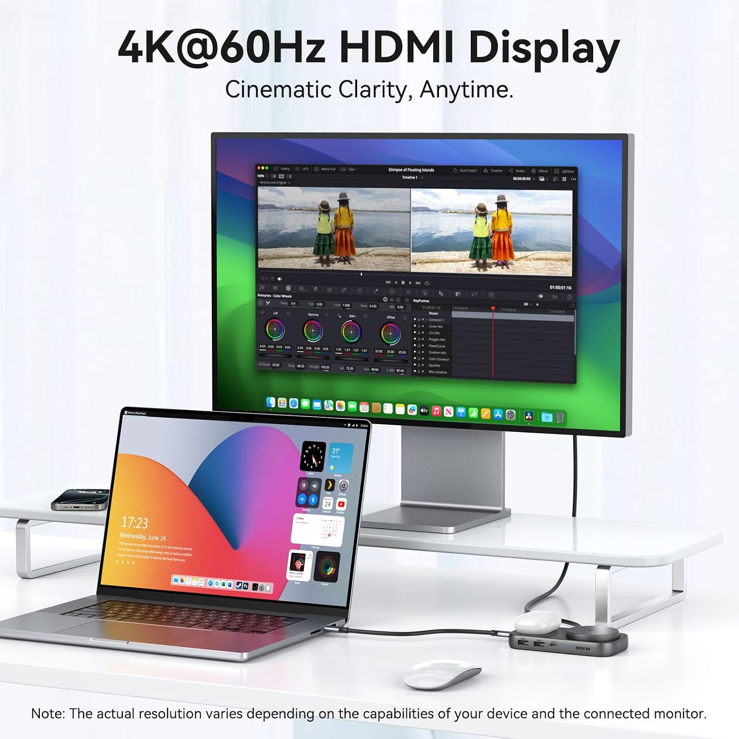 USB C Hub 15W Wireless Charger, Qi2 Certified Magsafe Charging Stand with 4K@60Hz HDMI, 100W PD, 10Gbps USB C/A, and