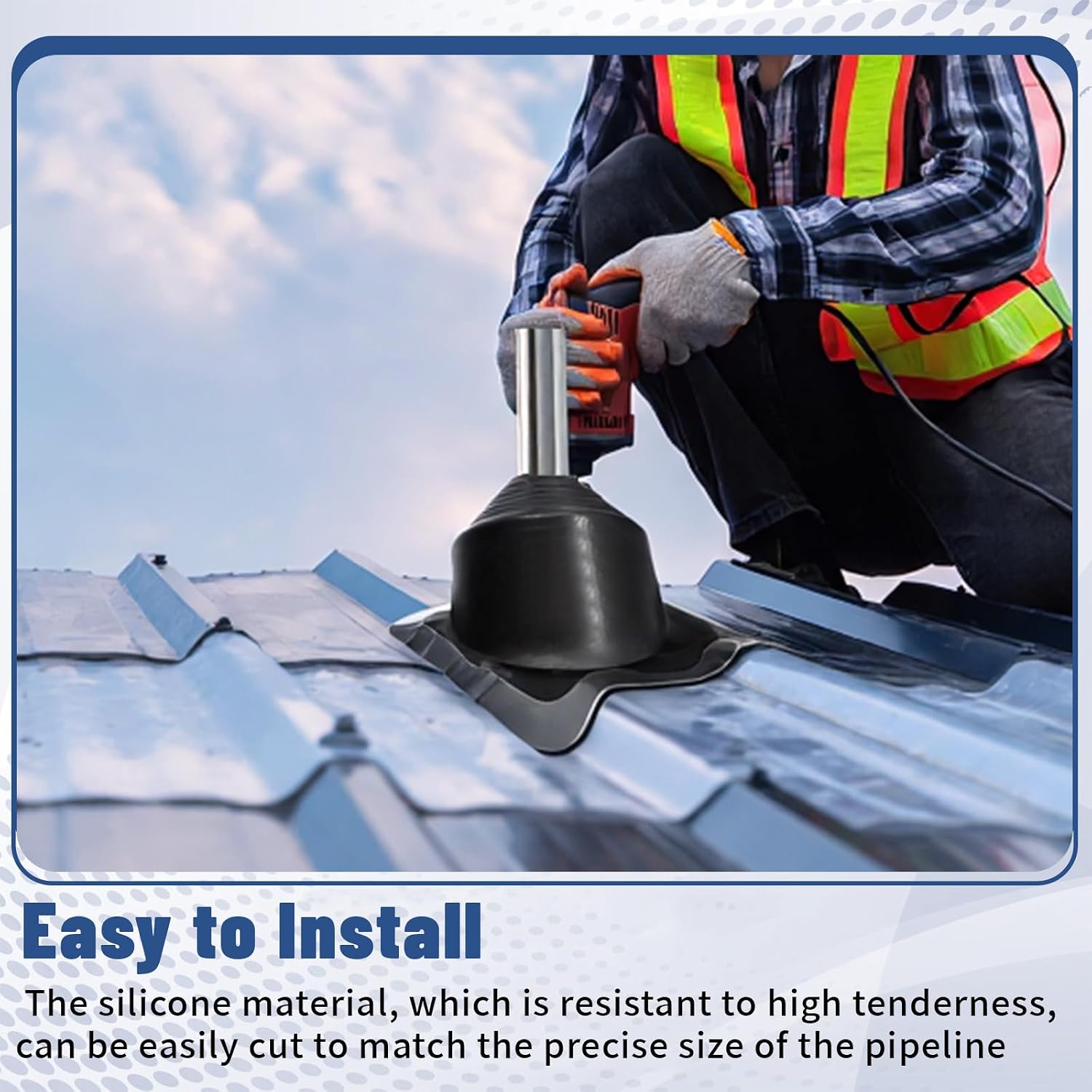 1 Pcs Black Epdm Square High Pitch Roof Flashing for Chimney Pipe