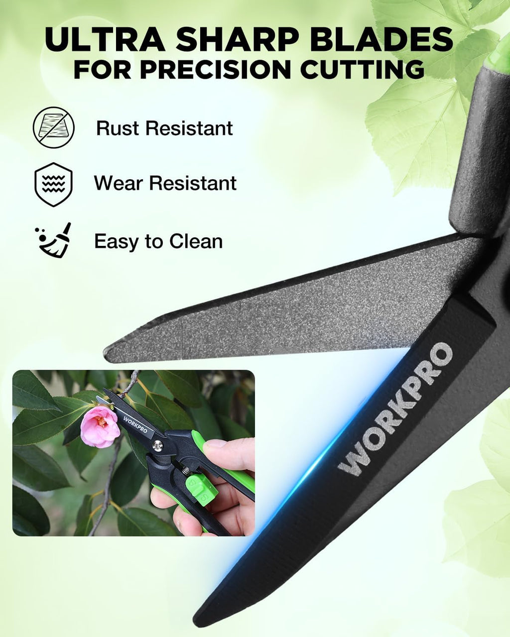 6-Inch Garden Pruning Shears, Sharp High-Carbon Steel Harvest Snips with Nonstick Teflon Coating, Spring-Loaded