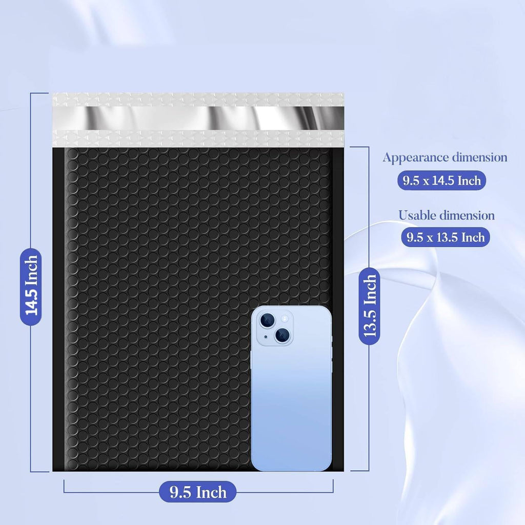 Bubble Mailers 9.5x14.5" 25 Pack Black Large Padded Envelopes