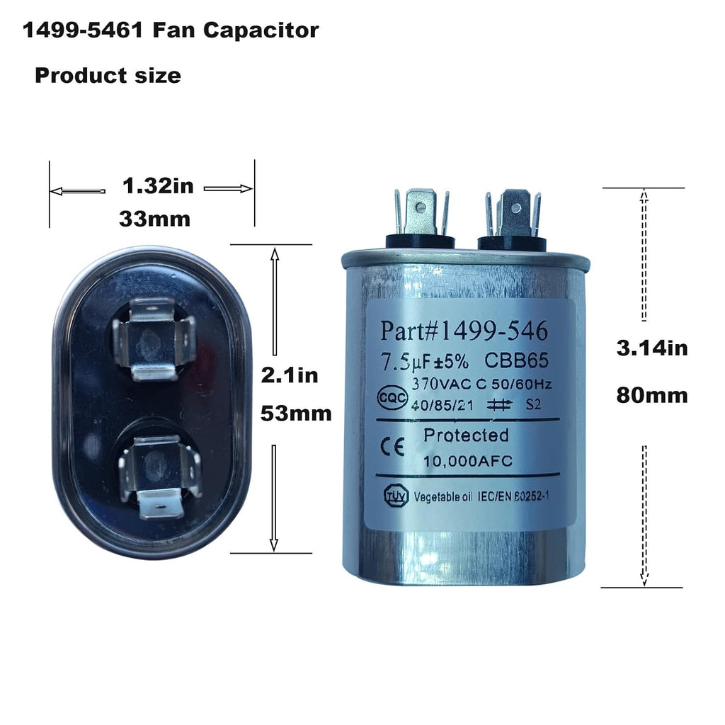 1499-5461 Fan Capacitor for Coleman RV Air Conditioner, Oval Metal Through-Hole Mount Capacitor, 7.5 F, 370 VAC / 50/60Hz, Fits 67/733/737/753/763/833 Models
