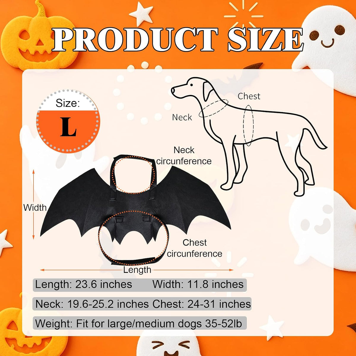 Dog Halloween Costumes, Large Bat Wings Dog Costume with 2 Pumpkin Bells