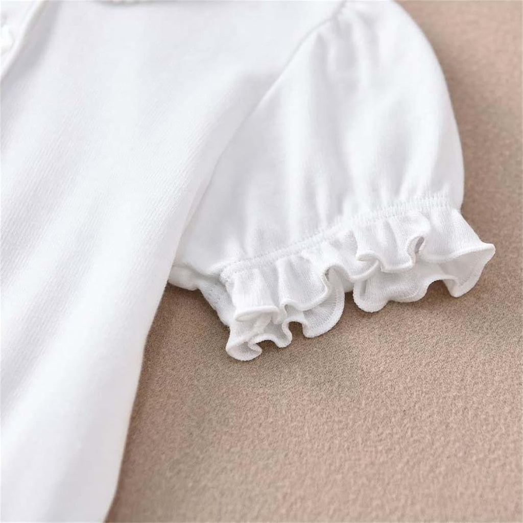 Girls Pure Cotton Polos Puff Sleeve Cute Peter Pan Collar Shirt White | Back to School Clothes for Teen Girls Kids