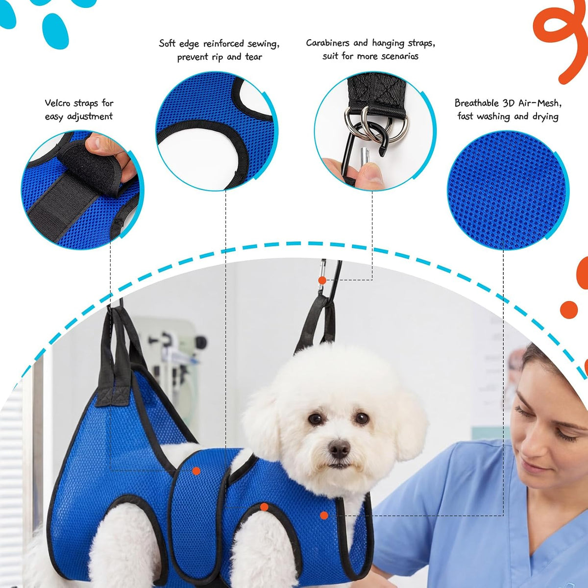 Dog Grooming Hammock Harness, Hanging Sling Restraint for Nail Clipping