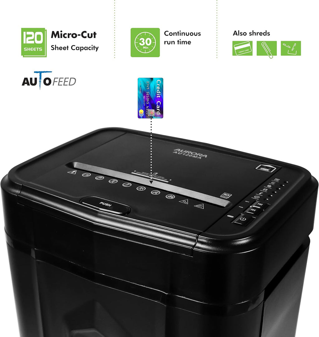 AU120MA 120-Sheet Auto Feed High Security Micro-Cut Paper Shredder / 30 Minutes (Black)