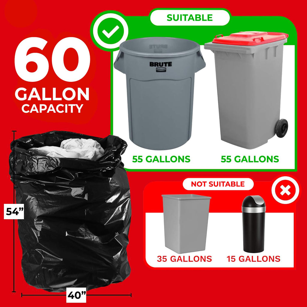 55-60 Gallon Contractor Trash Bags, 150 Count, Black