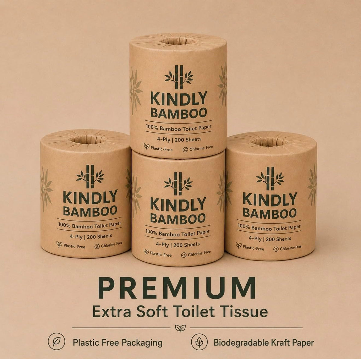 PREMIUM 4-PLY 100% White Bamboo Toilet Paper - 24 Rolls, Large 200 Sheets Per Roll, Eco-friendly, biodegradable