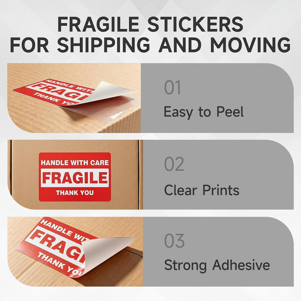 3x5 Large Fragile Stickers for Shipping, 100 This Side Up Stickers Per Roll