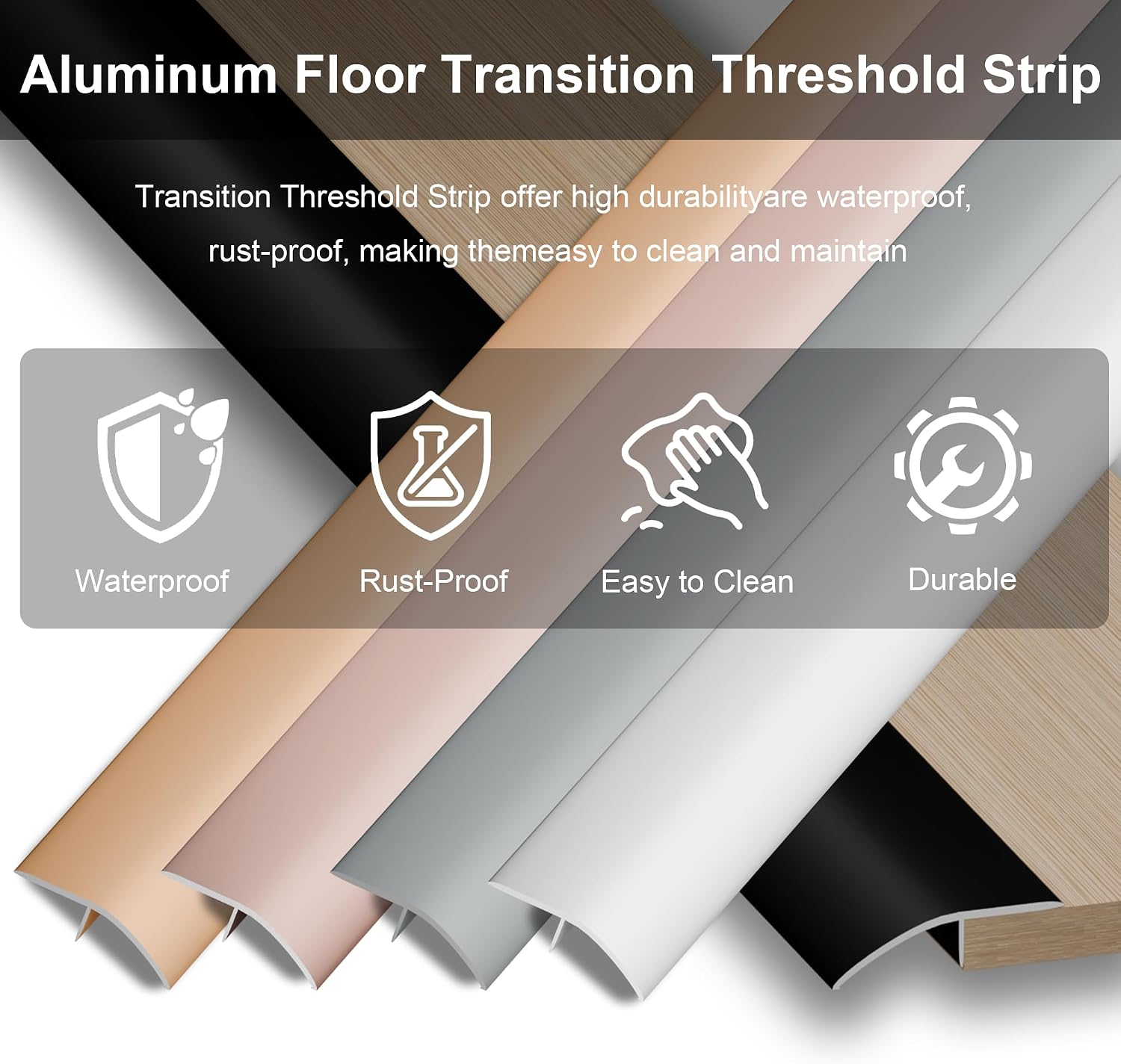 36” Aluminum Floor Transition Threshold Strip, Bridge The Height Gap Between 0.2 to 0.7 inches for Doorway Ramp Tiles