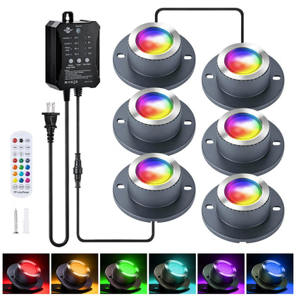 6-Pack RGBW Pond Light,Underwater Auto Pond Light with RF Remote Control