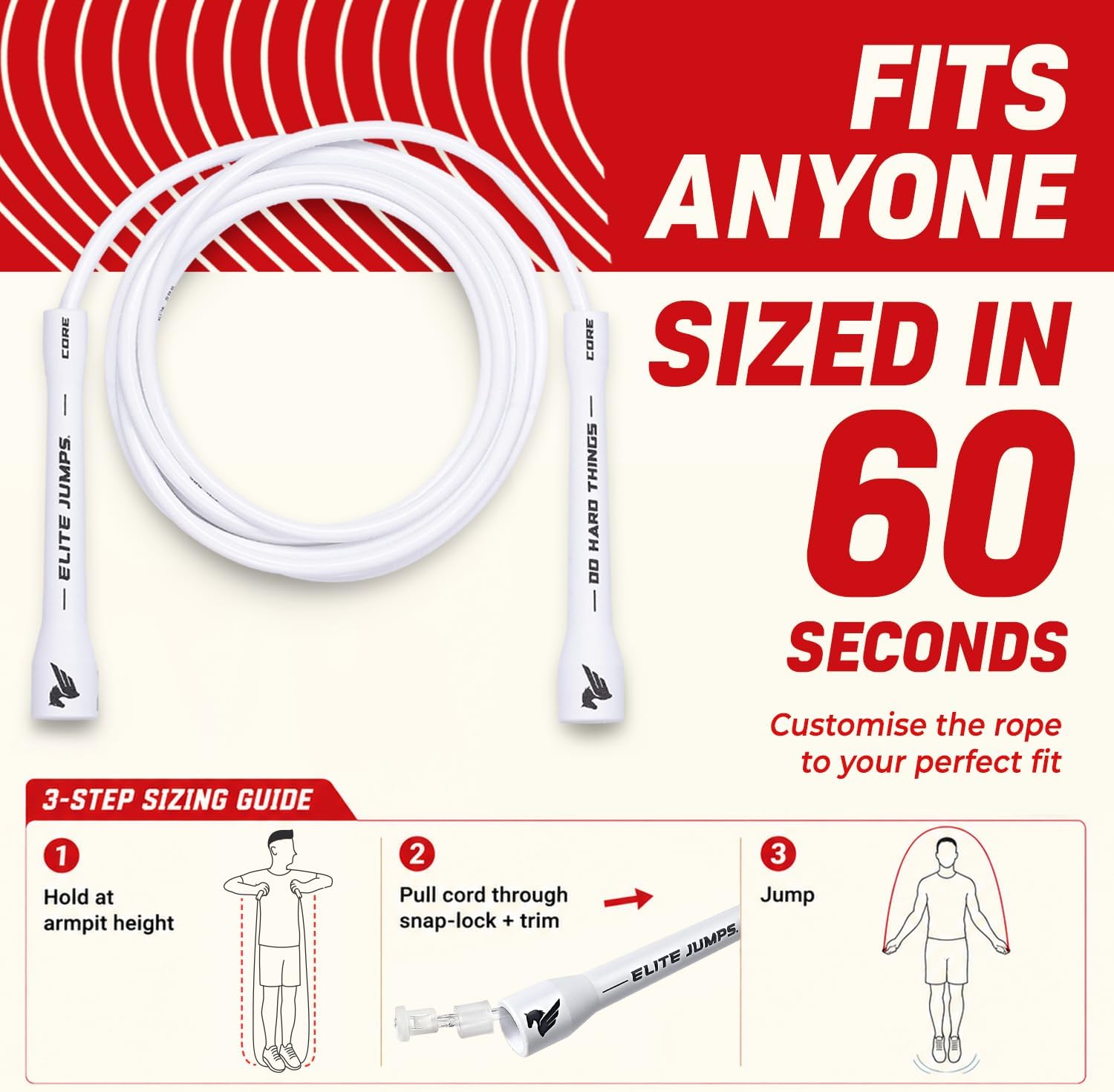 Elite Jumps 6mm PVC Jump Rope, Adjustable Skipping Rope | Non-kinking PVC cord. Unbreakable handles. Smooth rotation.