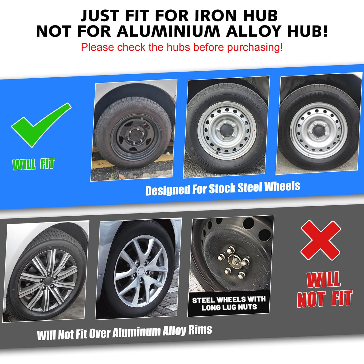 Auto Hubcap Set, R15 Wheel Cover Replacement, 15" Snap On Hubcaps