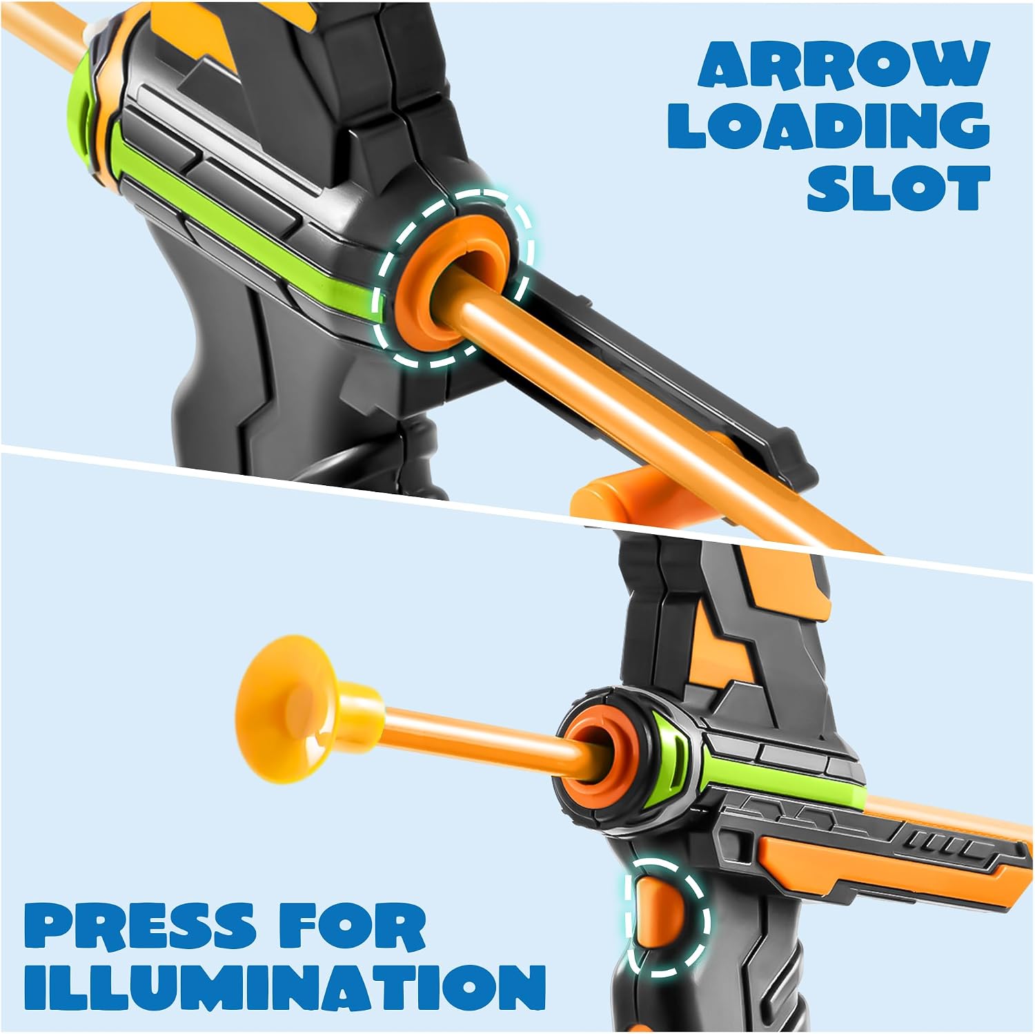 Kids Bow and Arrow Set with LED Flash Lights, Outdoor Archery Set Toy Gift for Boys and Girls Ages 6-12 with Suction