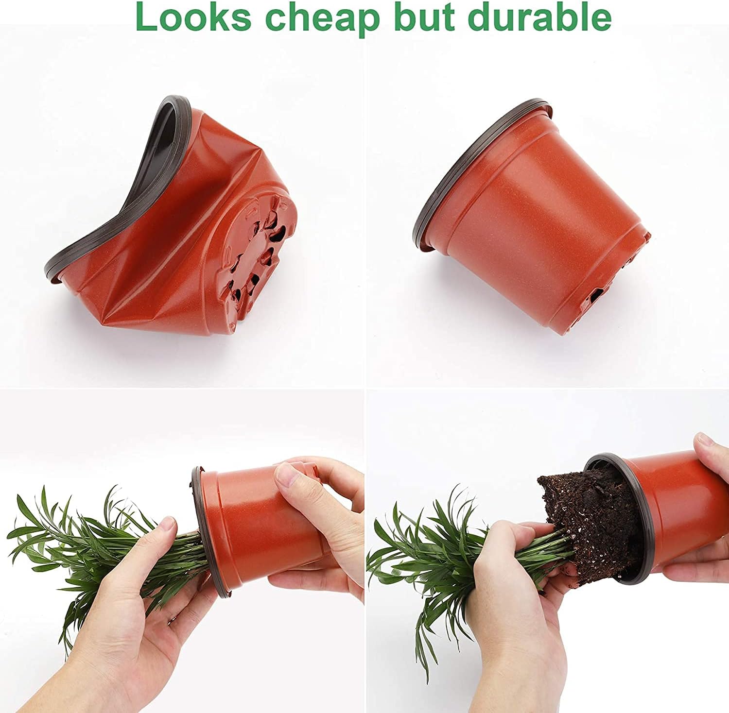 Nursery Pots with Humidity Dome, 4" Seed Starting Pot 30 Pack, Red | Reusable & Soft Plastic Pots, 8 Drainage Hole