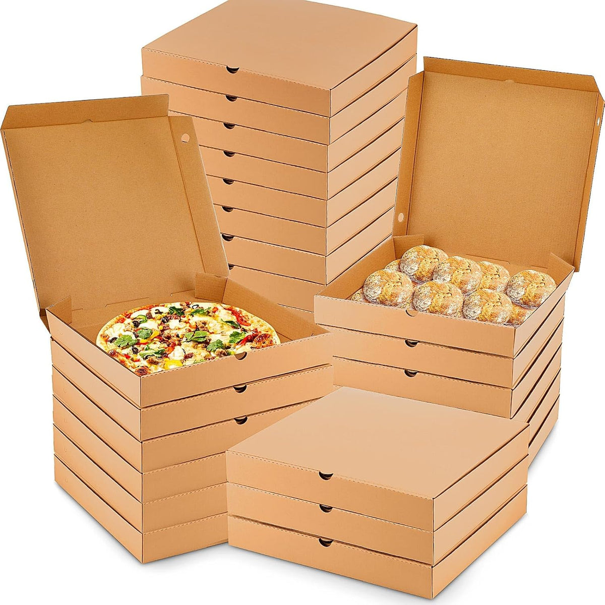 100 Pcs Pizza Boxes Bulk Cardboard Square, Kraft, 12 Inch