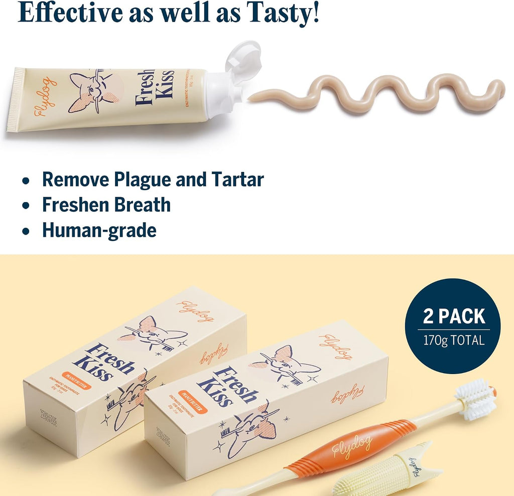 Fresh Kiss Dog Tooth Brushing Kit - Vet Approved Formula, Enzymatic Dog Toothpaste and Brush - Breath Freshener &