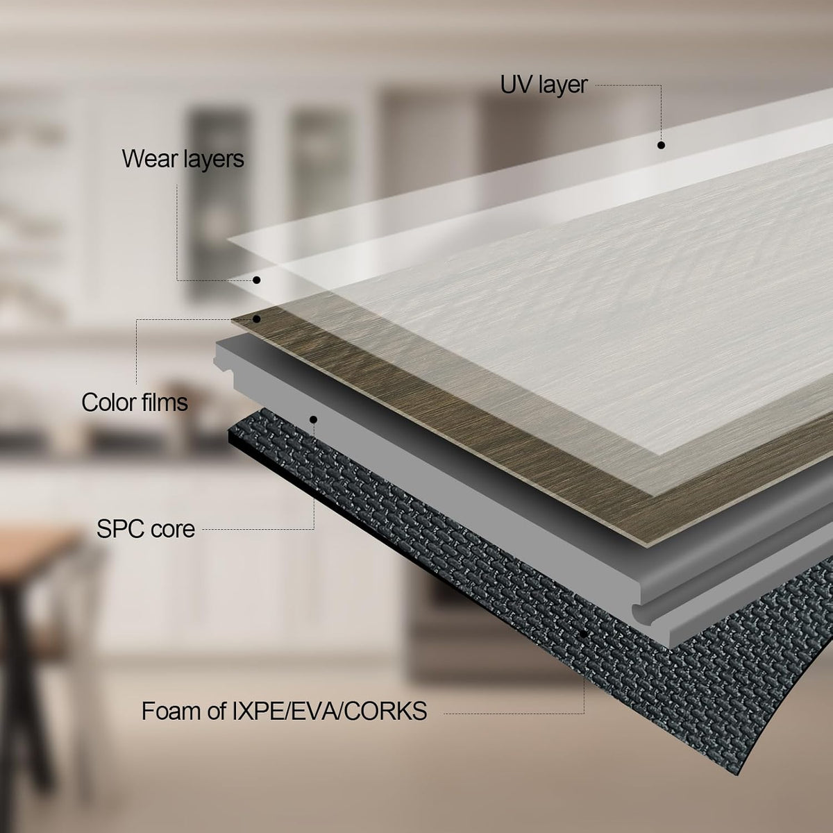 Waterproof Rigid Core Luxury Vinyl Flooring, Click Lock, 9"x48"x0.256", Attached Foam pad, Ideal for