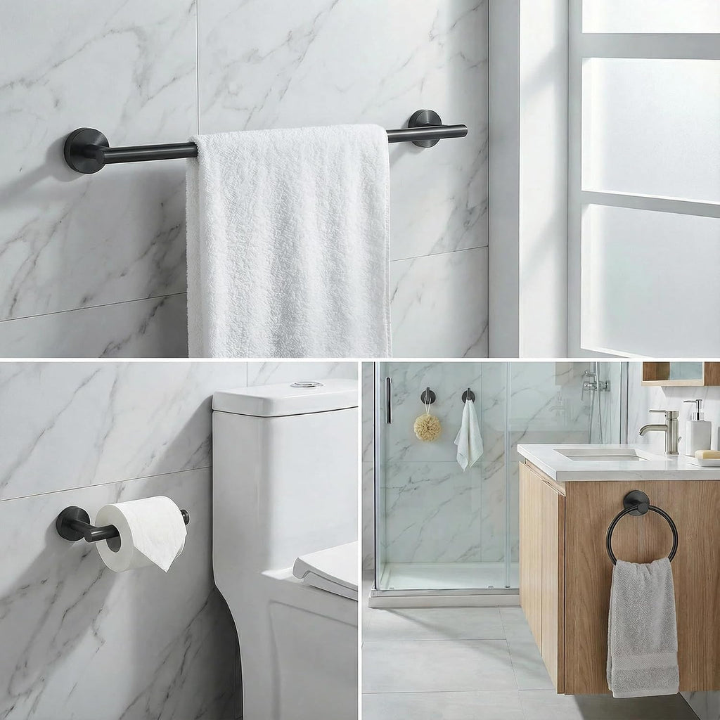 5-Piece Bathroom Hardware Set, Black SUS304 Stainless Steel Bathroom Accessories Kit, Includes 24" Towel Bar, Toilet