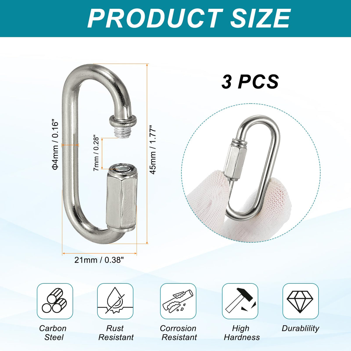 MECCANIXITY Chain Connectors 4mm Thick Silver Tone 3Pack