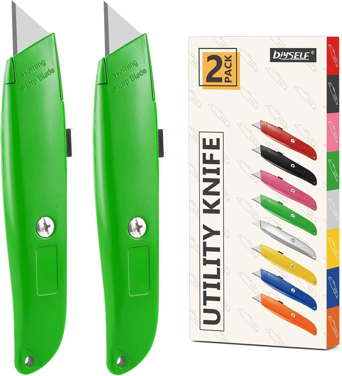 2 Pack Heavy Duty Box Cutters, Retractable Utility Knives for Boxes