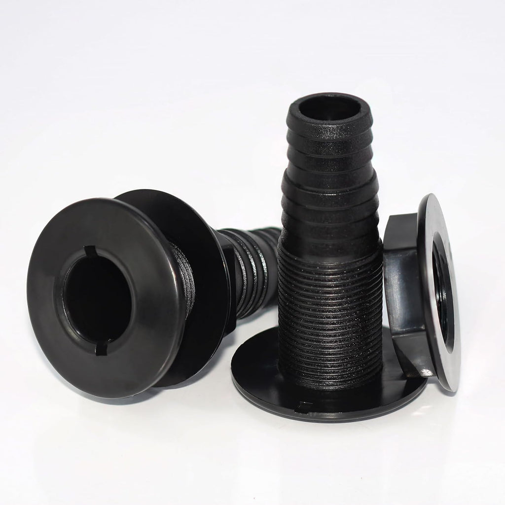 2Pcs Thru Hull Fitting(1"), Marine Through Hull Connector Fitting for Boats, Black