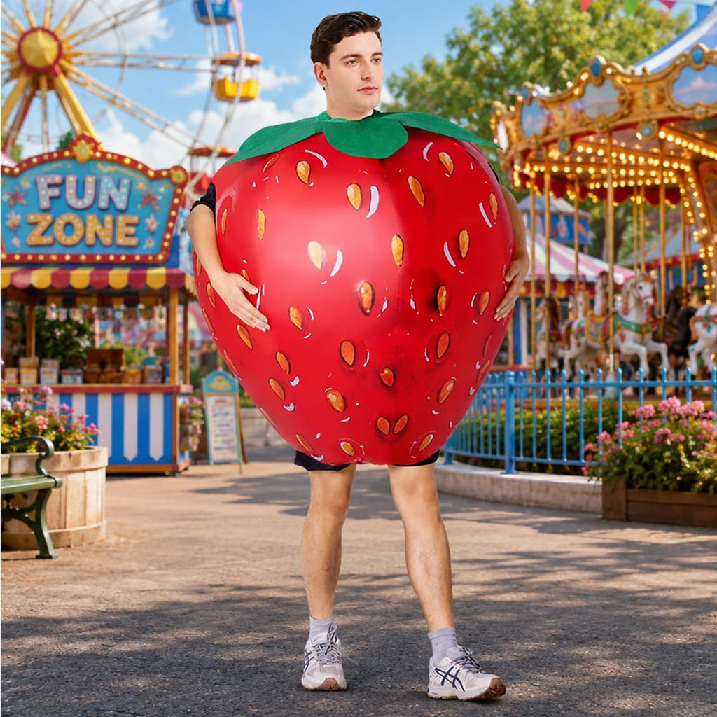 Inflatable Strawberry Costume for Adult Halloween Costume Women Man Funny Blow up Costume for Halloween Party Cosplay