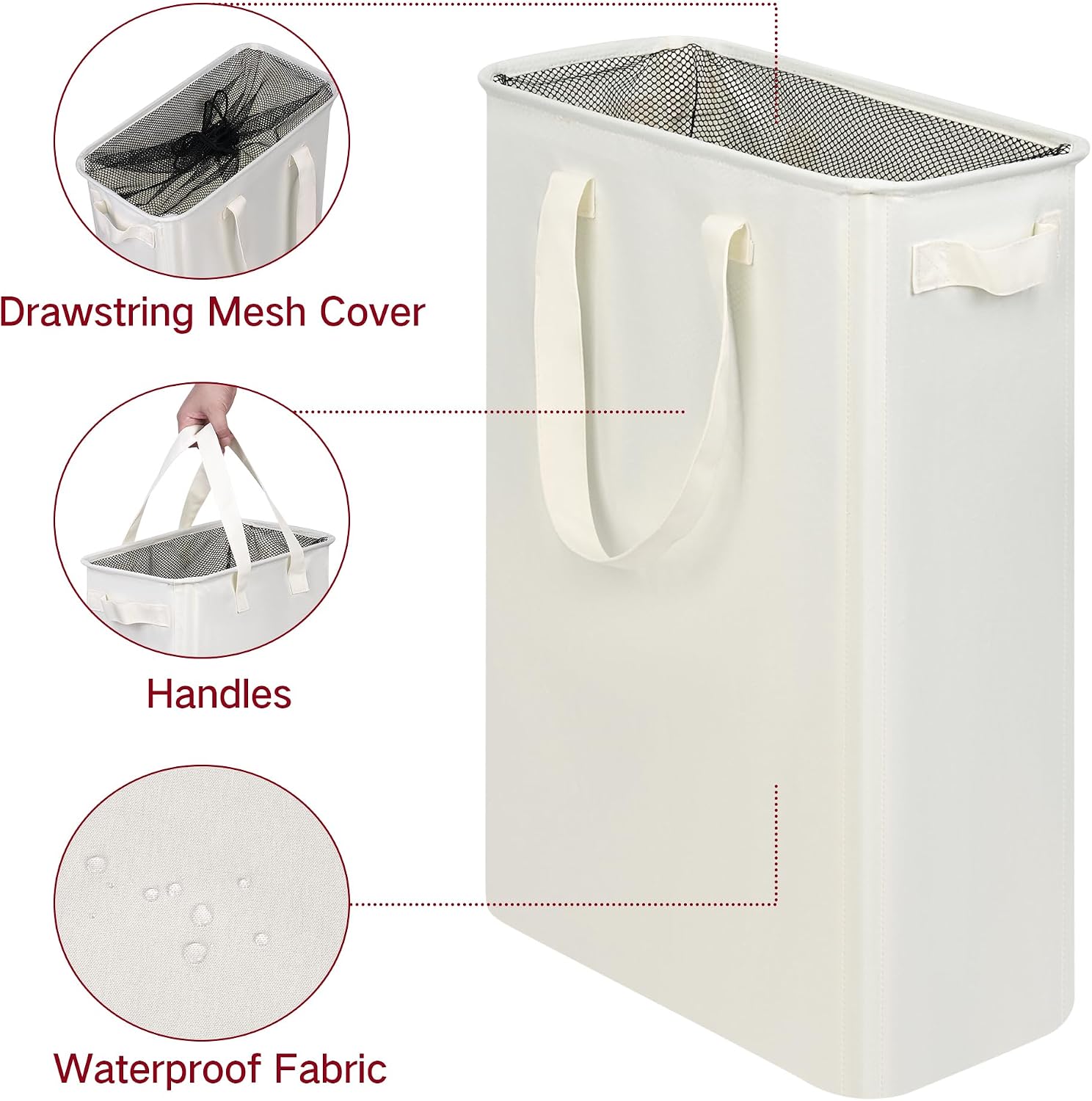 Slim Laundry Basket, Narrow Laundry Hamper with Handles, Collapsible Dirty Clothes Hamper, Tall Laundry Bin for