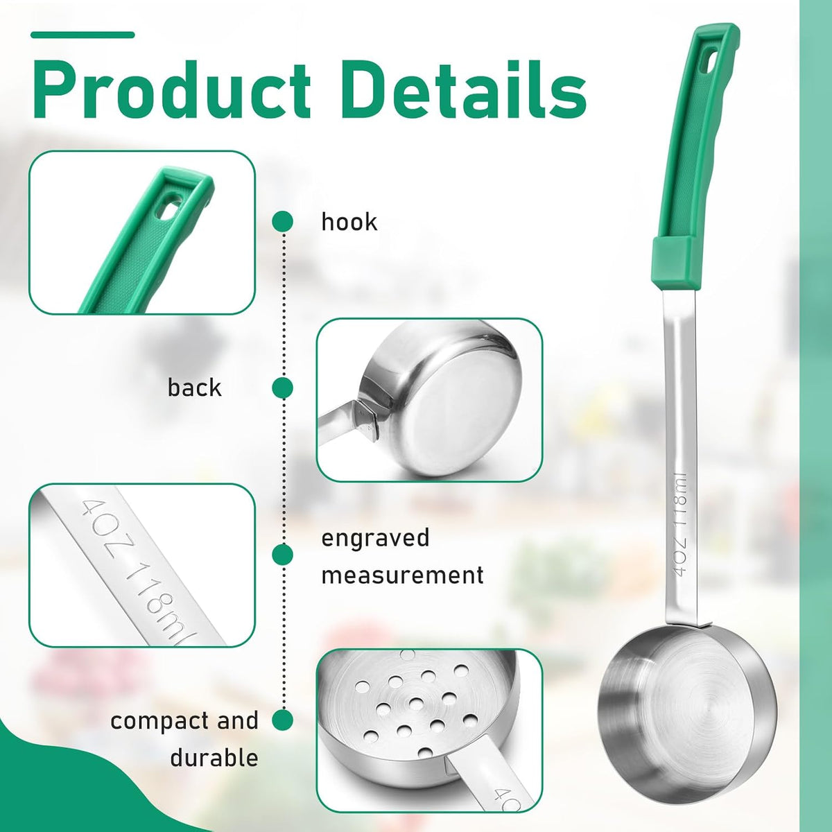 6 Pcs Portion Control Serving Spoons, Restaurant Measuring Serving Ladle Utensils, Portion Control Slotted and