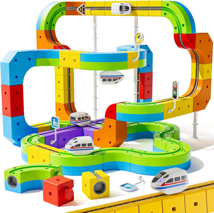 Electric Train Set, 3D Cube Track-DIY Rail Cube Block Kit | 3D Gravity-Defying Motorized Train Tracks, STEM