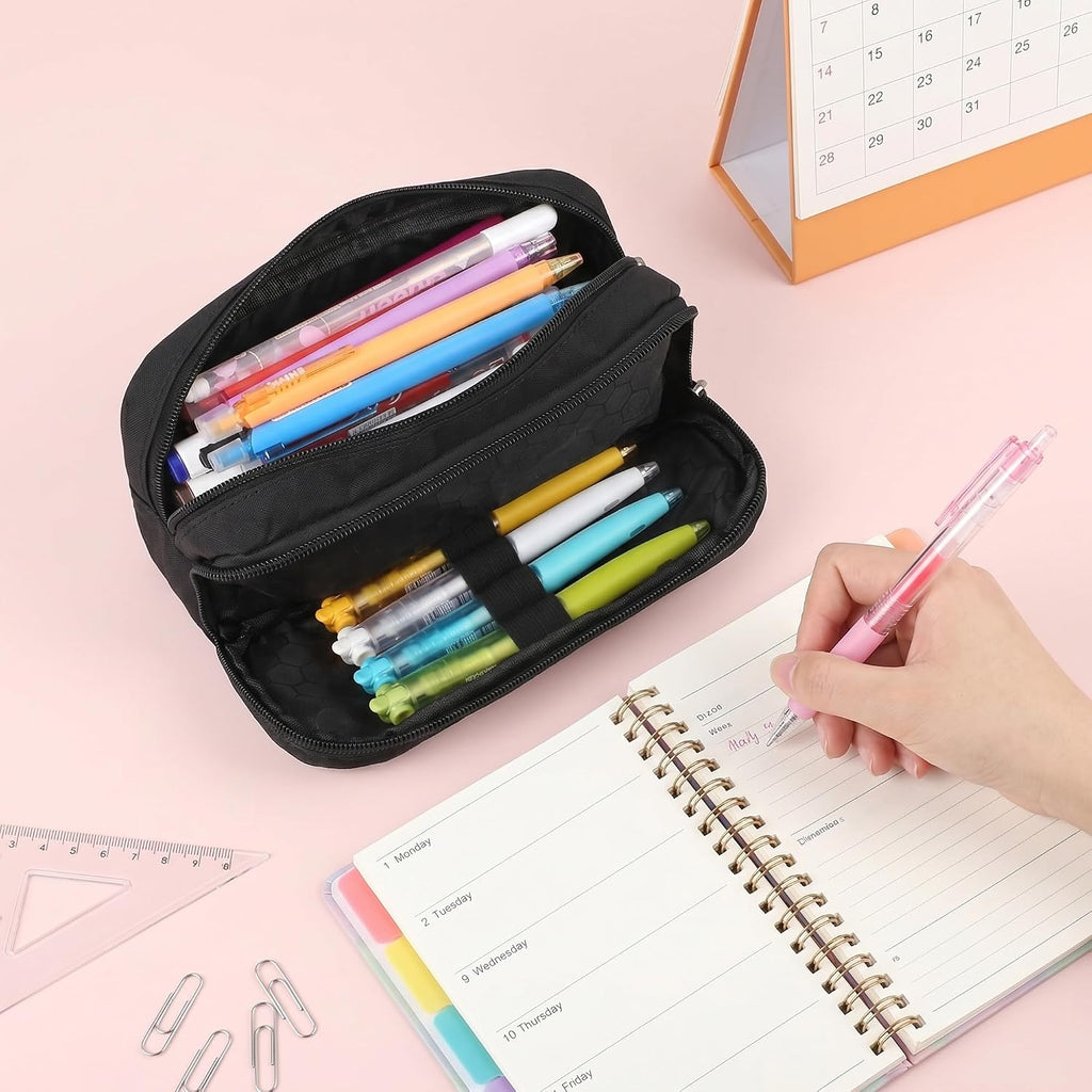 Large Pencil Case, Big Capacity Pencil Pouch with 2 Compartments | Office Pencil Bag with Zipper, Big Pen Case for