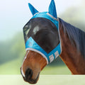 CareMaster Pro Luminous Horse Fly Mask Large Eye Space Standard with Ears UV Protection for Horse Sky Blue Full Size