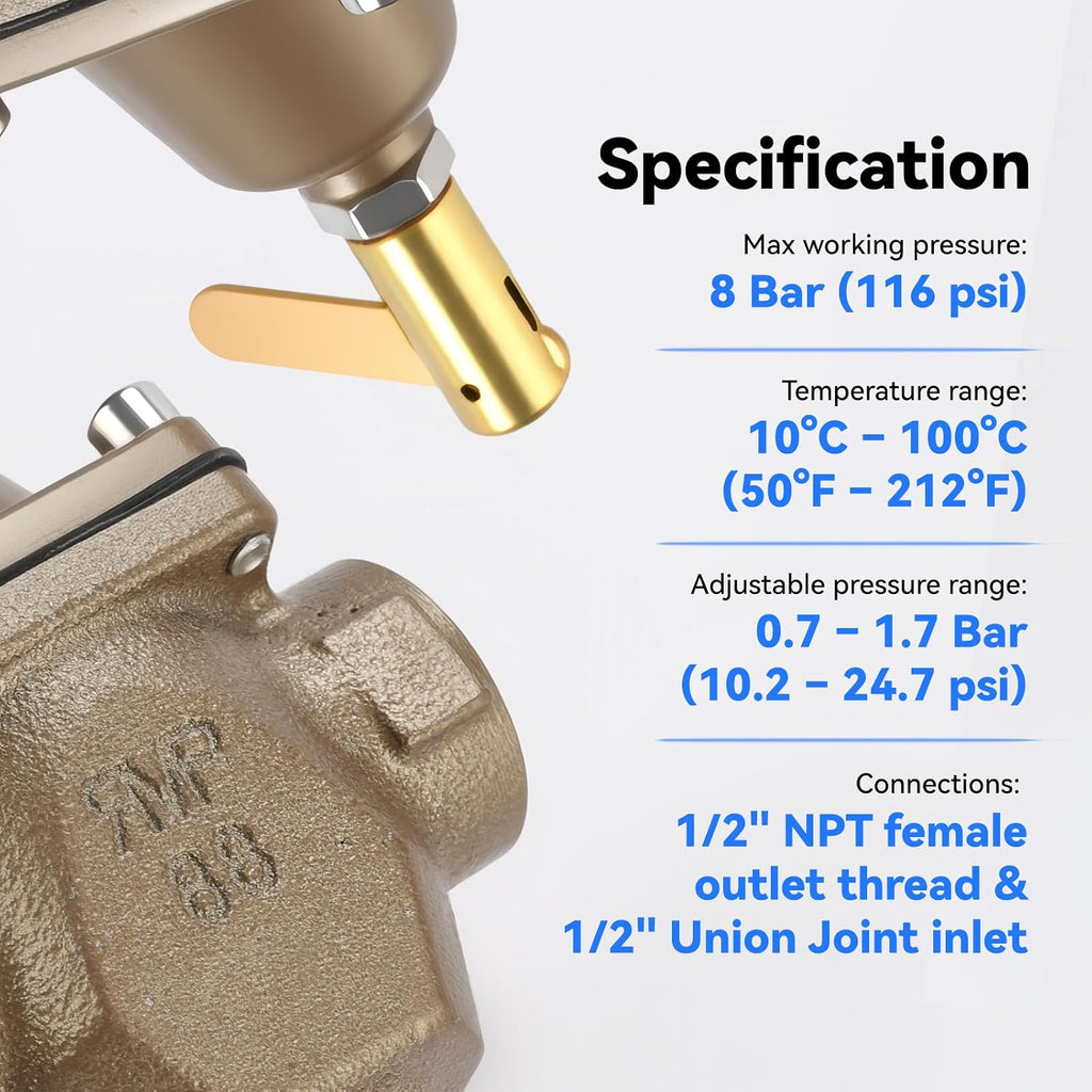 1/2" Boiler Pressure Relief Valve, Tubular Boiler Feed Water Pressure Regulator, Replacement for 1156F, B1156F, S1156F