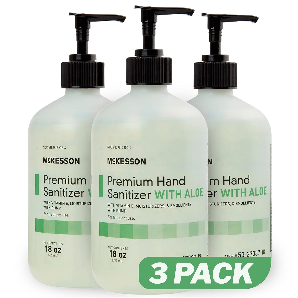 Hand Sanitizer with Aloe, 18 oz Pump Bottle [Pack of 3] - 70% Ethyl Alcohol, Spring Water Scent, No-Rinse Sanitizing