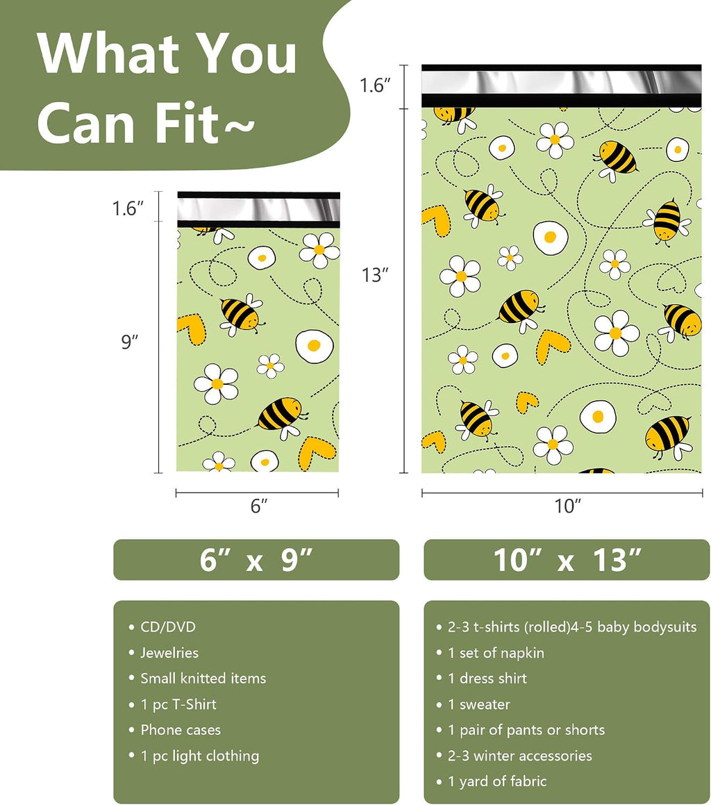 Poly Mailers 10x13 Inch, 100 Pack, Bee Self-Seal Shipping Bags