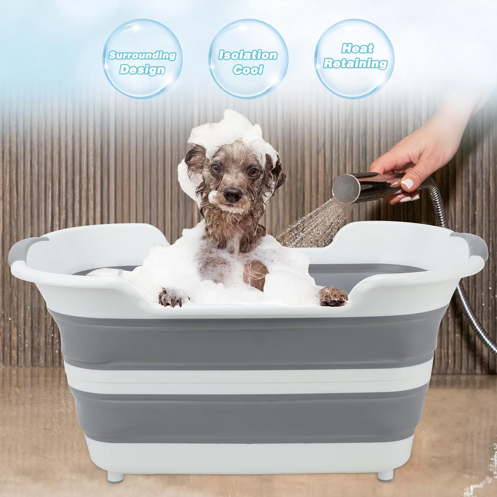 7.13 Gal/27L Raised Collapsible Dog Bathtub with Drain Fur Catcher