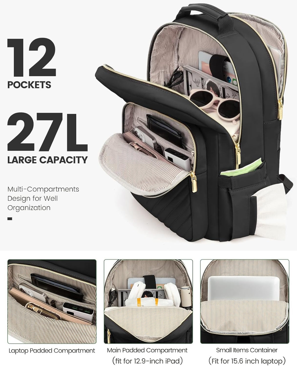 Laptop Backpack Purse for Women, Work Travel Computer Bags, College School Backpack for Student Girl, Quilted Casual