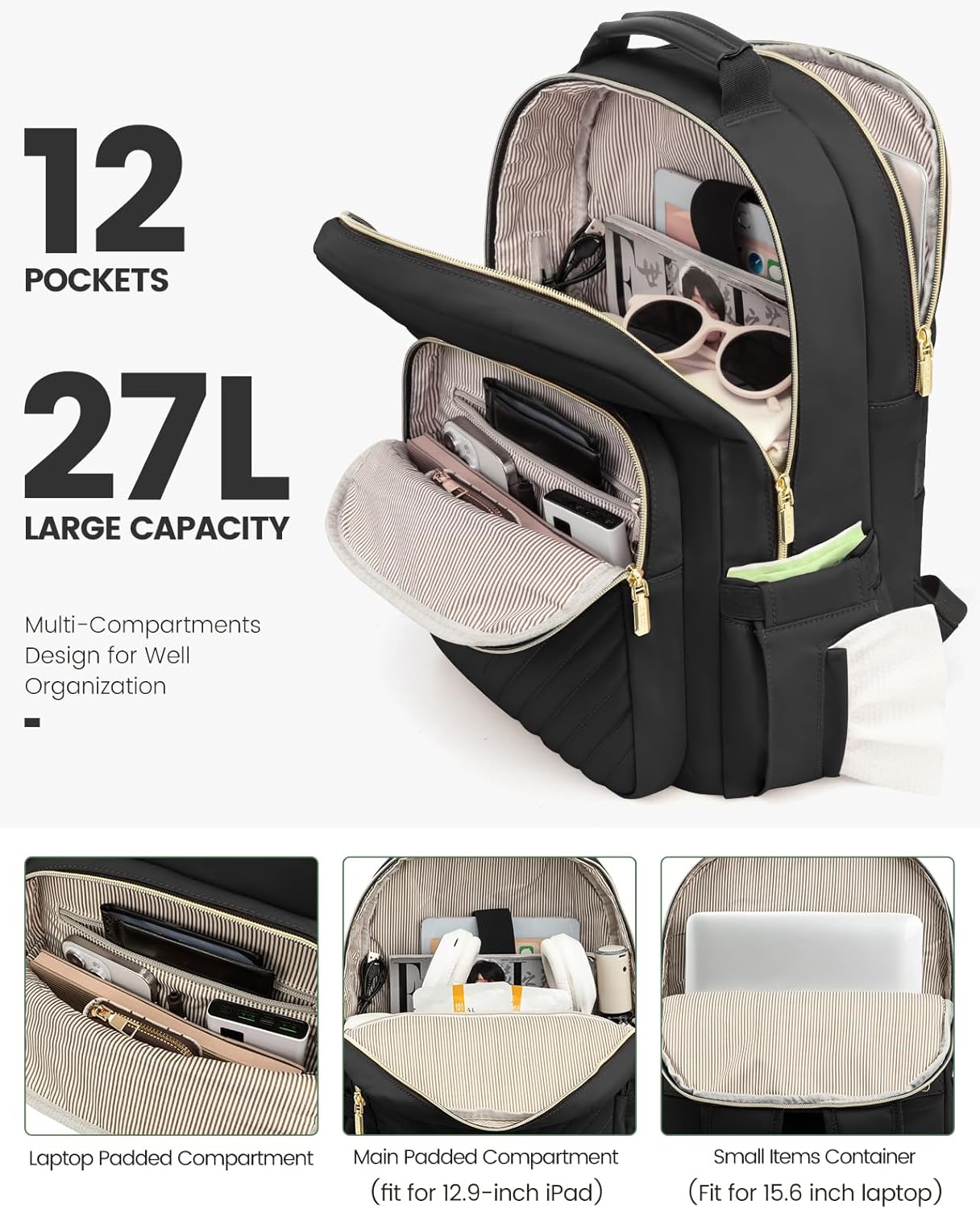 Laptop Backpack Purse for Women, Work Travel Computer Bags, College School Backpack for Student Girl, Quilted Casual