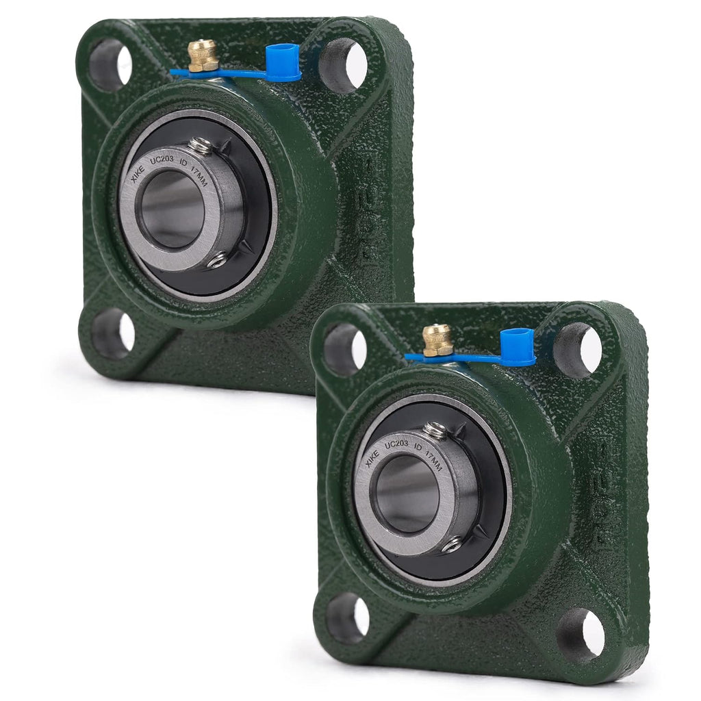 XIKE 2 Pcs UCF203 Bore 17 mm Pillow Block Square Flange Mounted Ball Bearings.