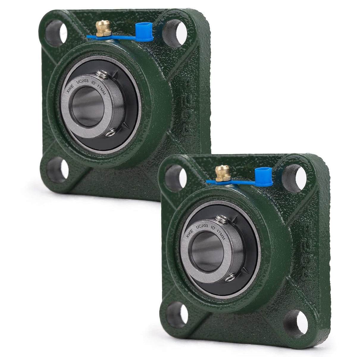 XIKE 2 Pcs UCF203 Bore 17 mm Pillow Block Square Flange Mounted Ball Bearings.