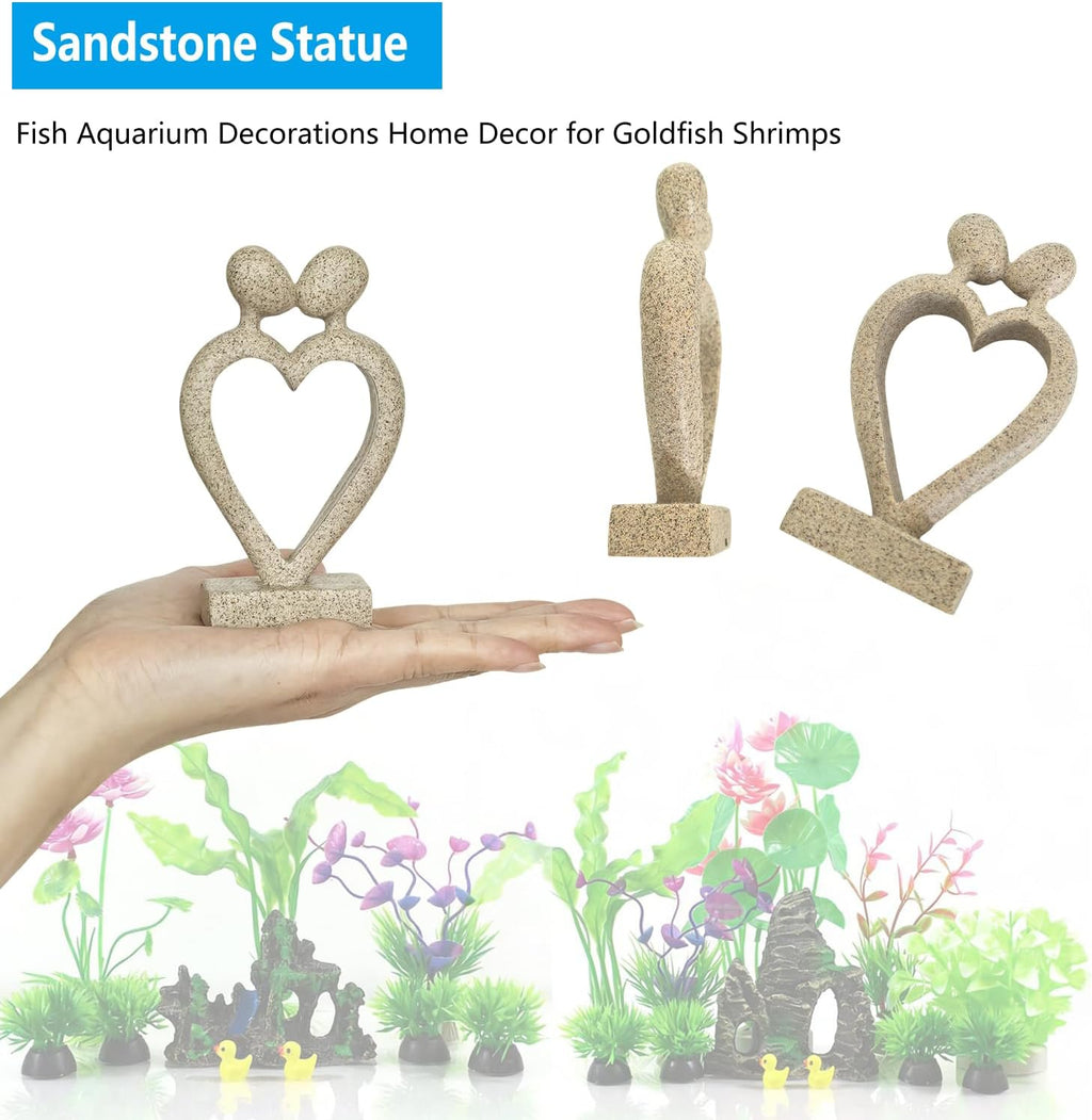 Sandstone Statue Fish Tank Ornaments, Small Fish Aquarium Decorations Home Decor for Goldfish Shrimps, Heart