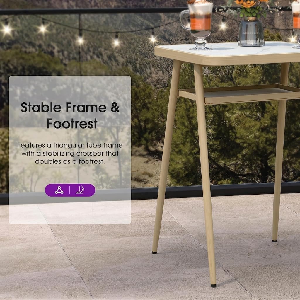 Counter Height Patio Table with HPL Top, Natural Wood